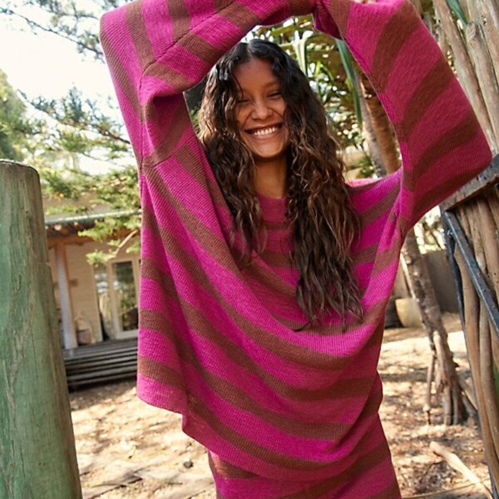 Free People Malibu Surf Sweater Set in Rose Hypnotic Combo (L)
